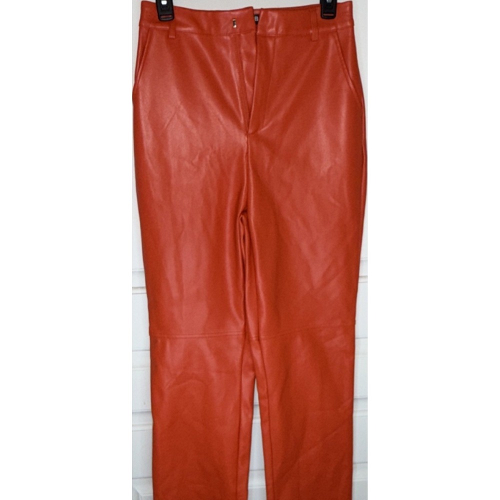 Missguided Tall Orange Faux Leather Pants Zipper Button Flat Front Women